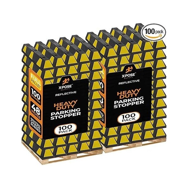 Xpose Safety Parking Block, Rubber, 4 in Height, 48 in Length, Black/Yellow, Full Pallet (100 pk) PBSY-4-FP100-X - main