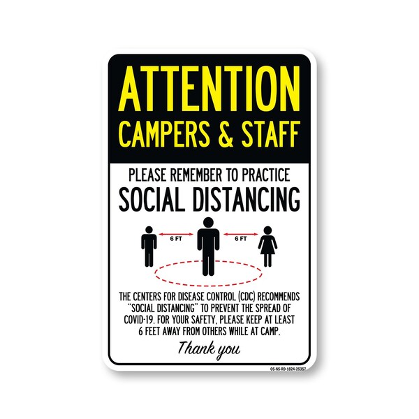 Signmission PSA Campers And Staff Practice Social Distancing 24inX18in Peel N Stick Wall Graphic, RD-1824-25357 OS-NS-RD-1824-25357 - main
