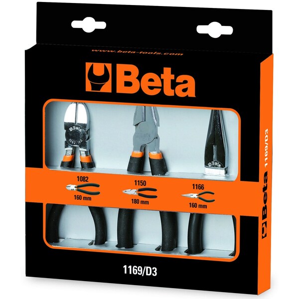 Beta 1169/D3 Set of 3 Pliers- 1 Combination Pliers, 1 Long Needle Nose Pliers, 1 Diagonal Cutting Nippers 011690053 - main