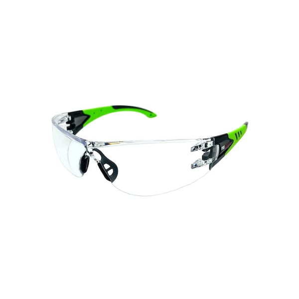 Pri Max Rimless Clear Lens Safety Glasses with Hi Vis Green and Black Temple, Rubber Nosepiece SG50C - main