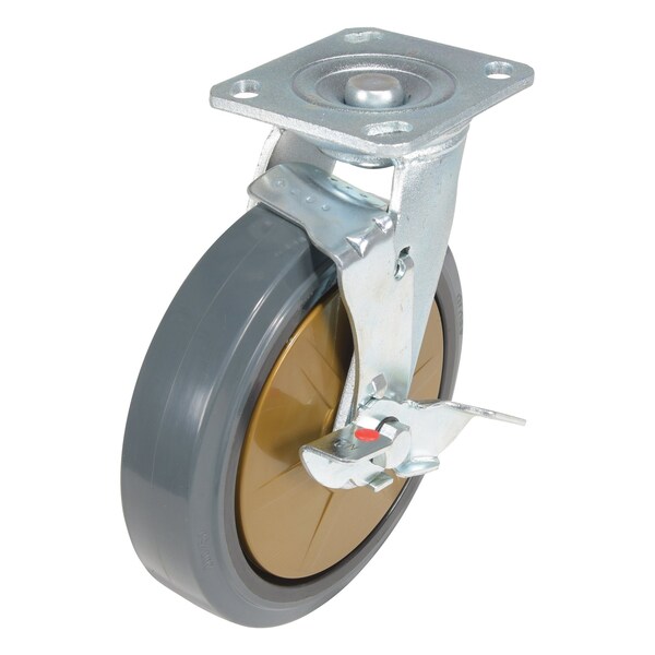 Vestil Rubber Swivel With Brake Caster 8 In. Diameter x 2 In. Width 881 Lb. Capacity Dark Gray/Gold CST-KSM-8X2MR-SWB - main