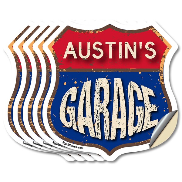 Signmission Austin's Garage, 4 inch X 4 inch, Vinyl Decal, 5PK SHI-D-5PACK-4-383-AUSTIN - main