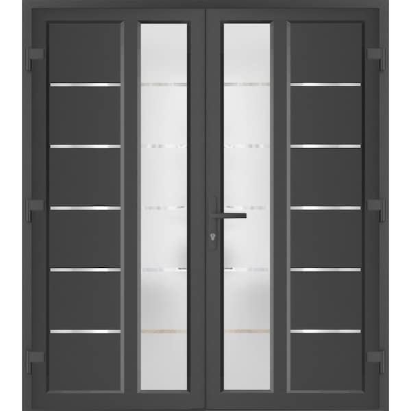 Vdomdoors Front Exterior Prehung Metal-Plastic Double Doors / MANUX 8088 Antracite / Office Commercial and Re MANUX8088DEXD-ANT-LH-W72xH80 - main