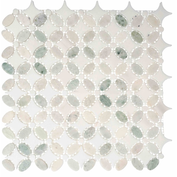 Andova Tiles Martha Zummer White Floral Marble Look Polished Natural Stone Wall & Floor Mosaic Tile ANDMART468 - main