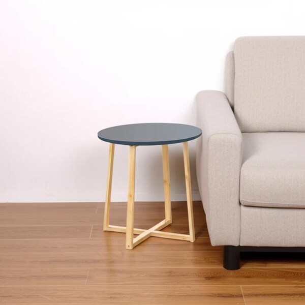 Homeroots 20" Gray and Natural Solid Wood Round Cross Legs End Table 529373 - main