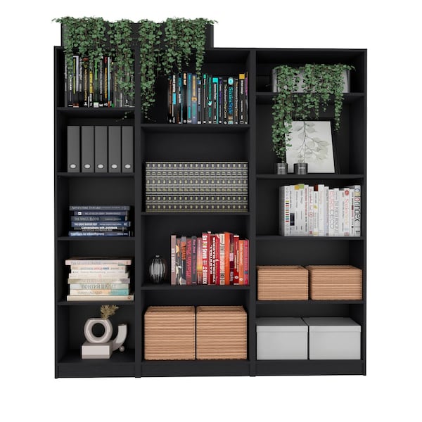 Homeroots Set of Three Black Five Tier Bookcase 546340 - main
