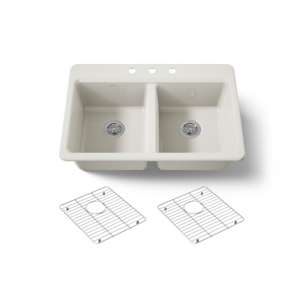 Kohler Riverby 33" top-mount double-bowl kitchen sink 8679-3A1-96 - main