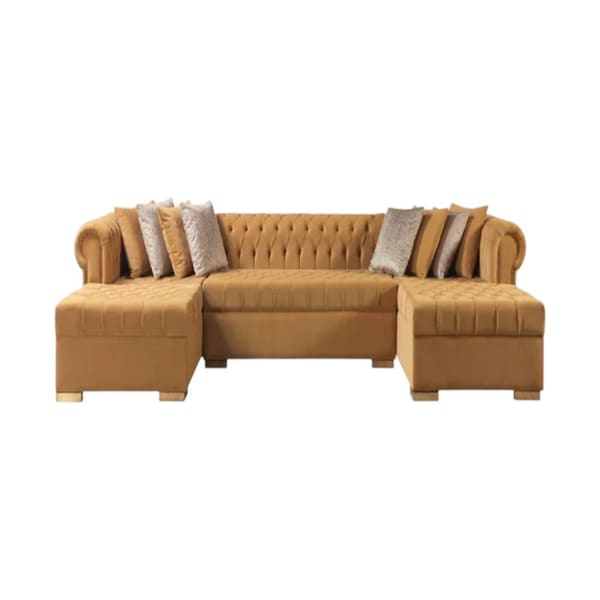 Homeroots Mustard Velvet U Shaped Three Piece Sofa and Chaise Sectional With Toss Pillows 643890 - main