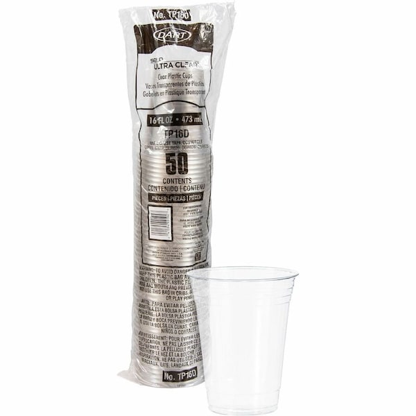 Solo Plastic Cold Cups, 16 oz, Clear, 50PK TP16D - main