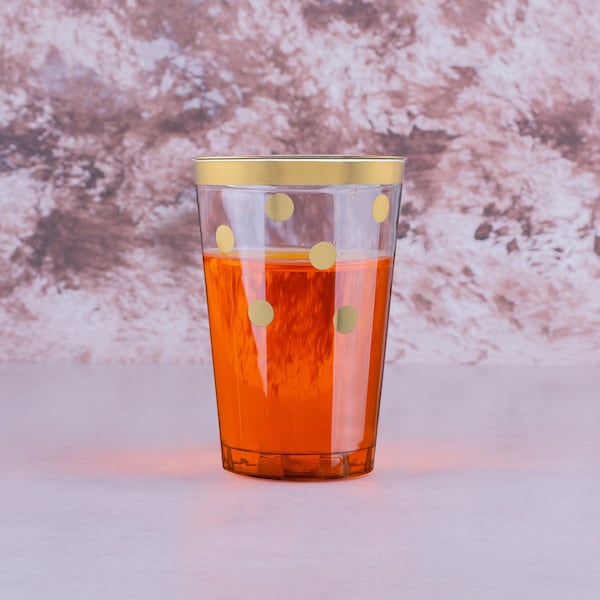 Smarty Had A Party 12 oz Clear with Gold Dots Round Disposable Plastic Tumblers 240 Cups, 240PK 518-G-CASE - main