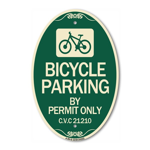 Signmission Bicycle Parking by Permit Only C.V.S. 21210 , 12 In X 18 In Architectural, Heavy Gauge Aluminum A-OV-G-1218-24322 - main