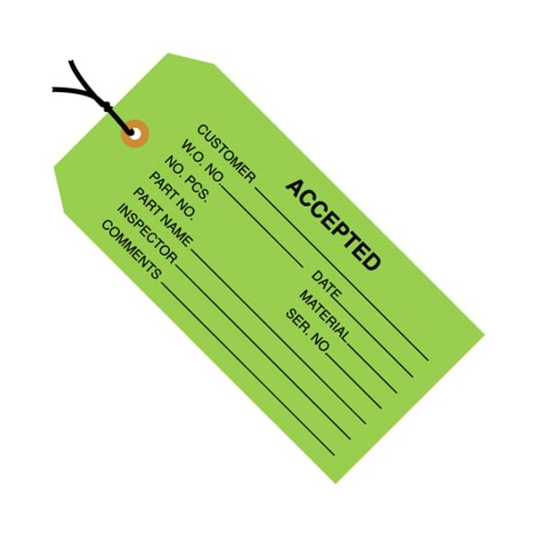 Box Packaging Inspection Tag Accepted Pre Strung No 5 4-3/4L x 2-3/8W Green 1000/Pk G20022 - main