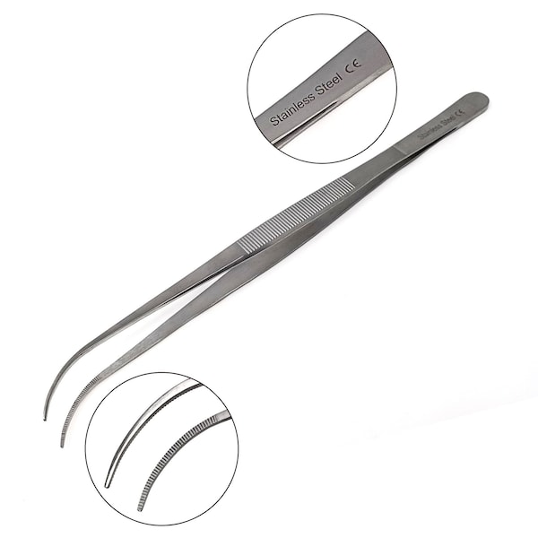 A2Z Scilab Culinary Tweezers, Narrow Precision Serrated Jaws, 12 Inch Curved, Stainless Steel Tongs A2Z-ZR1052 - main