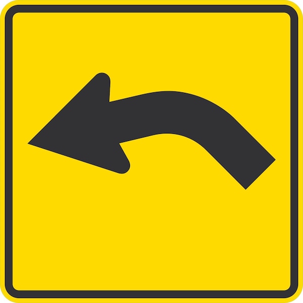Lyle W1-2L, Left Curve Symbol, 24x24, High Intensity Prismatic, Yellow G-13270-HI_24x24 - main