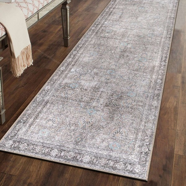 World Rug Gallery Vintage Inspired Machine Washable Non Slip Runner Rug 2 ft 6 in x 6 ft Olive 6029OLIVE26X6 - main