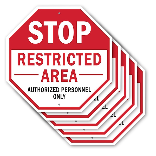 Signmission Stop Restricted Area Authorized Per, 10 inch X 10 inch, Aluminum Metal Signs, 5PK OC-A-5Pack-10-273 - main