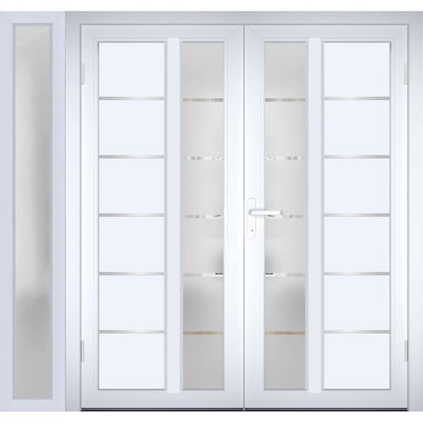 Vdomdoors Front Exterior Prehung Metal-Plastic Double Doors / MANUX 8088 White Silk / Sidelite Exterior Windo MANUX8088DEXD-WS-LH-W72+12xH80 - main