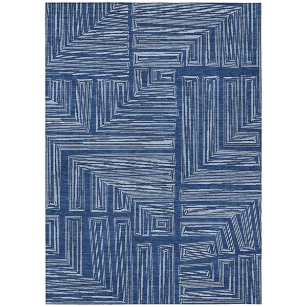 Homeroots 8' X 10' Navy Blue And Ivory Geometric Washable Indoor Outdoor Area Rug 600843 - main