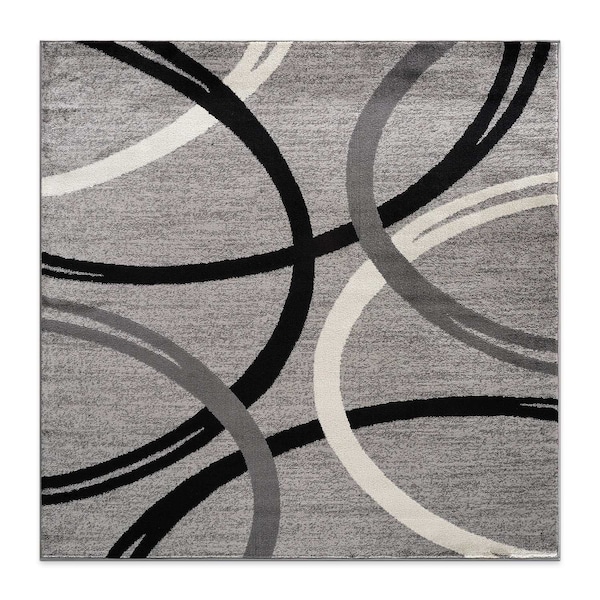 World Rug Gallery Modern Wavy Circles Design Area Rug 6 ft 6 in x 6 ft 6 in Square Gray 377GRAY6SQ - main