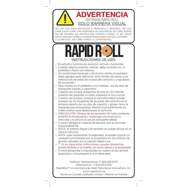 Ideal Warehouse Innovations Warning Label - Spanish, Paper, White 70-7008 - main