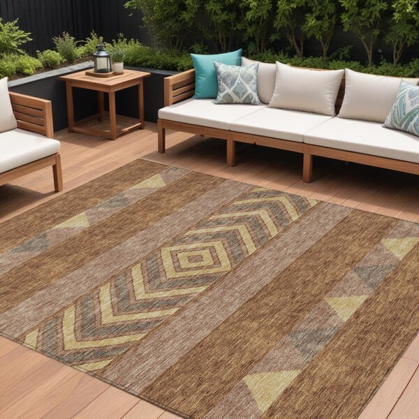 Homeroots 10' X 14' Orange Wheat And Taupe Southwestern Washable Indoor Outdoor Area Rug 613944 - main