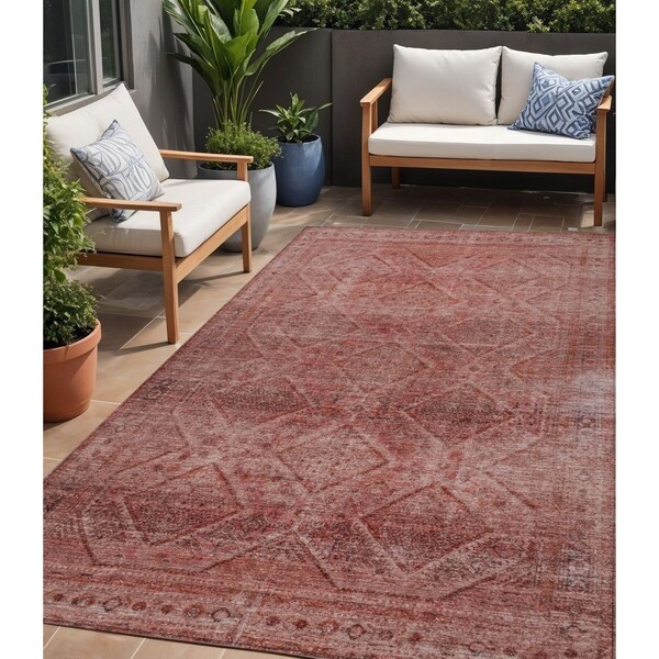 Homeroots 5' X 8' Pink And Ivory Geometric Washable Indoor Outdoor Area Rug 630508 - main