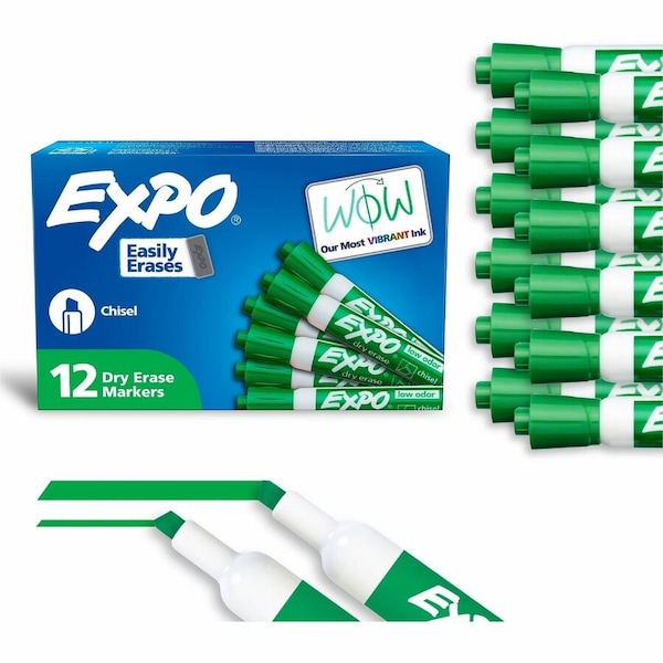 Expo Low-Odor Dry-Erase Marker, Broad Chisel Tip, Green, 12PK 80004A - main