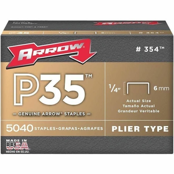 Arrow Fastener Heavy Duty Staples, P35, 25 ga, Flat Crown, 1/4 in Leg L, Steel, 5000 PK 354 - main