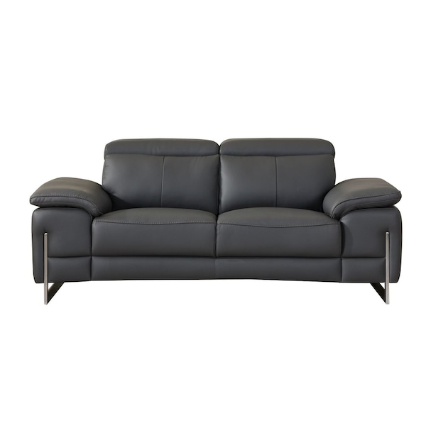 Homeroots 71in Dark Gray and Silver Italian Leather Loveseat 720508 - main