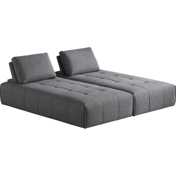 Homeroots Gray Polyester Modular L Shaped Two Piece Sofa and Chaise Sectional And Toss Pillows 473566 - main