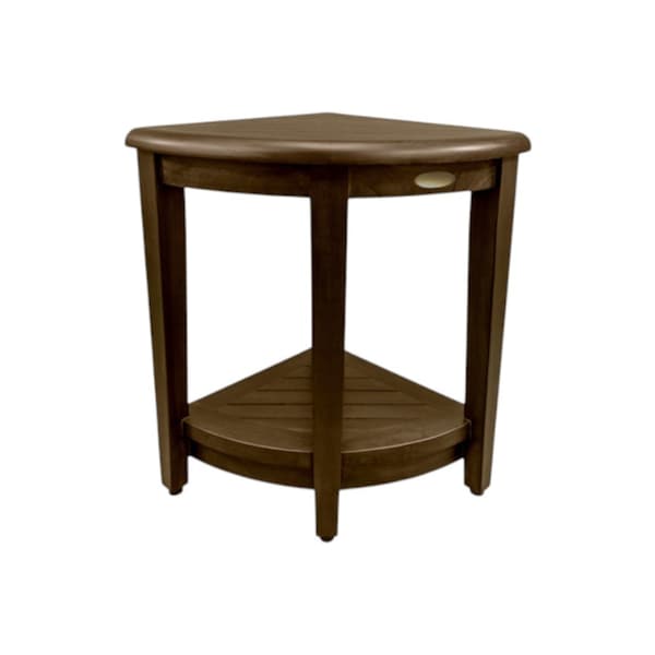Homeroots Curvilinear Dark Brown Teak 18" Corner Shower Bench With Shelf 383307 - main