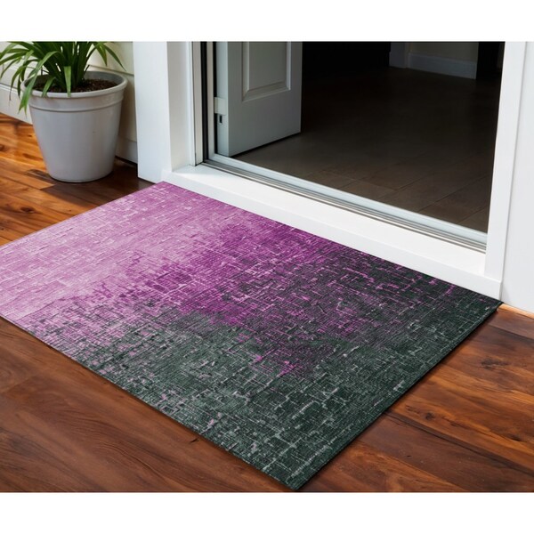 Homeroots 3' X 5' Blush And Dark Gray Ombre Washable Indoor Outdoor Area Rug 602857 - main