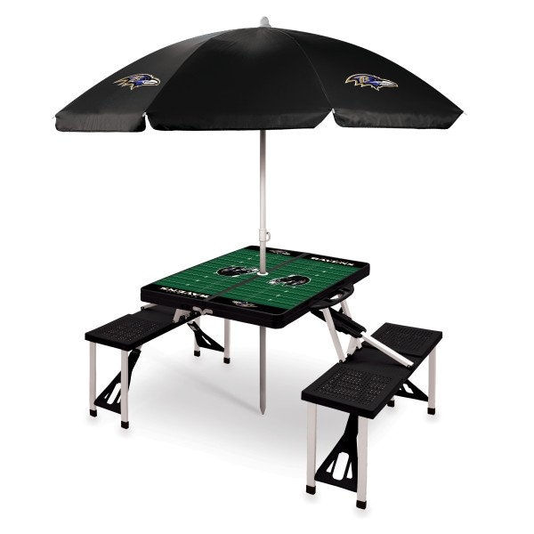 Picnic Time Family Of Brands Baltimore Ravens - Picnic Table Portable Folding Table with Seats and Umbrella, (Black) 811-02-175-035-2 - main