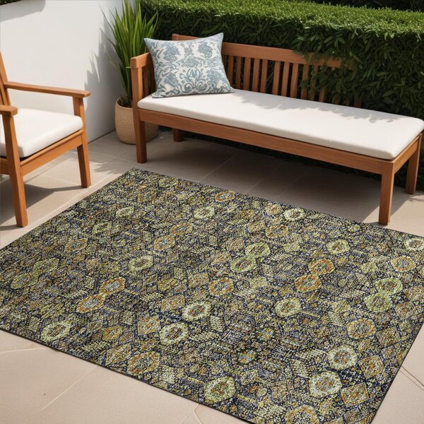 Homeroots 5' X 8' Blue and Orange Floral Washable Non Skid Indoor Outdoor Area Rug 564351 - main