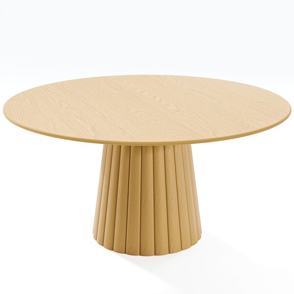 Homeroots 60" Brown Solid Wood Pedestal Base Round Top Dining Table 721015 - main