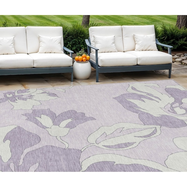 Homeroots 10' X 14' Lavender Lilac And Ivory Floral Washable Indoor Outdoor Area Rug 589553 - main