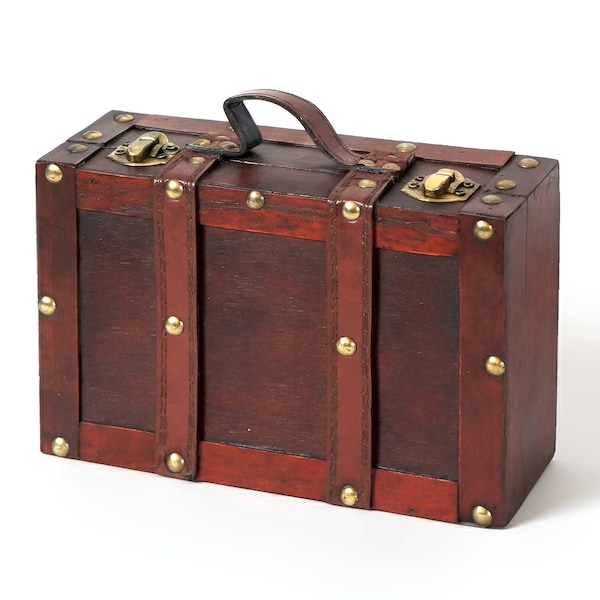 Vintiquewise Wooden Vintage Luggage Trunks - Antique Carry on Suitcase Storage Box with Hinged Lids, Large QI003013.L - main
