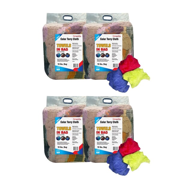 Supremeplus New Color Terry Towel Cleaning Rags, 10 lbs. Bag, Pack of 4, 4PK SP-0195 - main