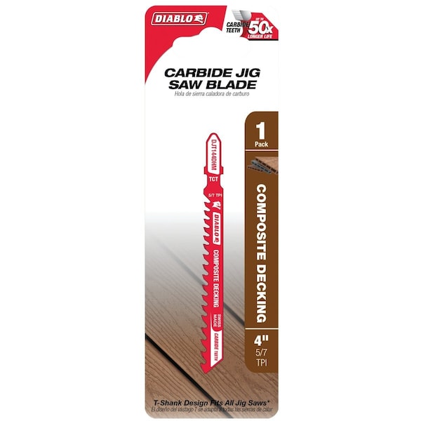 Diablo T-Shank 4'' 5/7 TPI Carbide Jig Saw Blade for Composite Decking DJT144DHM - main
