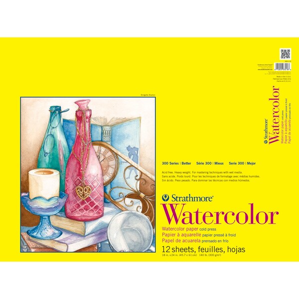 Strathmore 300 Series Watercolor Pad, Cold Pressed, Tape Binding, 12 Sheet, 18x24 inch P360-118-1 - main