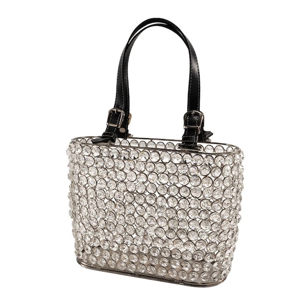 Homeroots 11" Clear And Silver Faux Crystal And Metal Handbag Shaped Magazine Holder 628132 - main