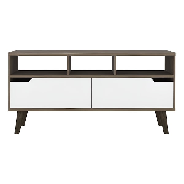 Homeroots 54in Brown And White Particle Board Open Shelving TV Stand 478450 - main