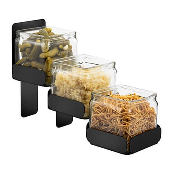 Rossetto Rosseto Condiments Station 3 Glass Jars Holder, Black Matte - 4.3 x 12.4 x 8.3 in. SM329 - main