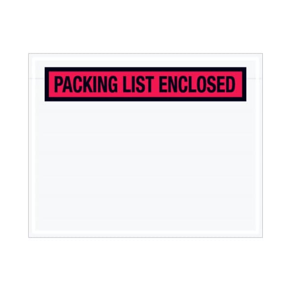 Box Packaging Panel Face Envelopes, "Packing List Enclosed" Print, 7"L x 5-1/2"W, Red, 1000/Pack PL457 - main