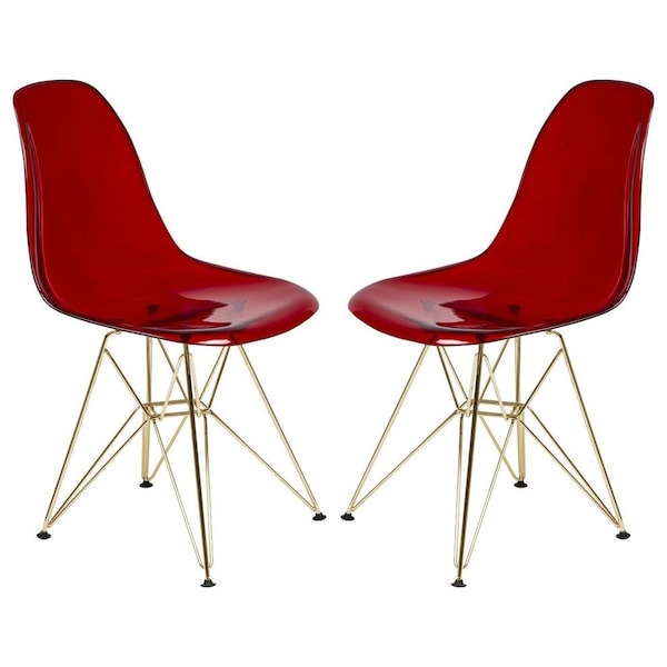 Leisuremod Cresco Plastic Dining Side Chair with Gold Base, Transparent Red, 2PK CR19TRG2 - main