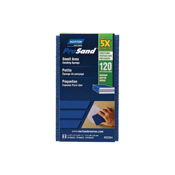 Norton Sanding Sponge ProSand 4.5 in L X 2.69 in W X 1 in 120 Grit Medium Small Area Blue Pair 07660782064 - main