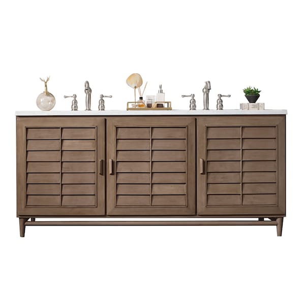 James Martin Vanities Portland 72'' D Vanity Whitewashed Walnut w/ Jasmine Pearl Silestone Top w/ Wireless Charger 620-V72-WW-FEJP - main