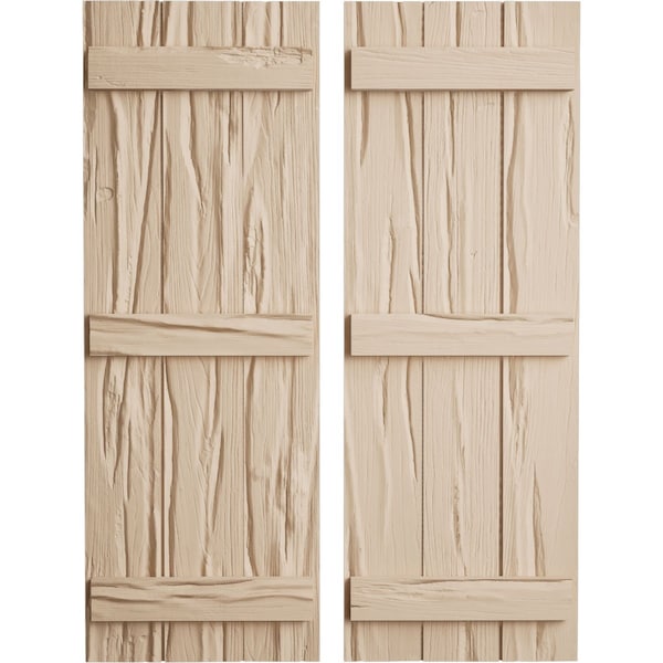Ekena Millwork Rustic Three Board Joined Board-n-Batten Riverwood Faux Wood Shutters, 16 1/2W x 68H, PR SHUBJS16X68RWPR - main