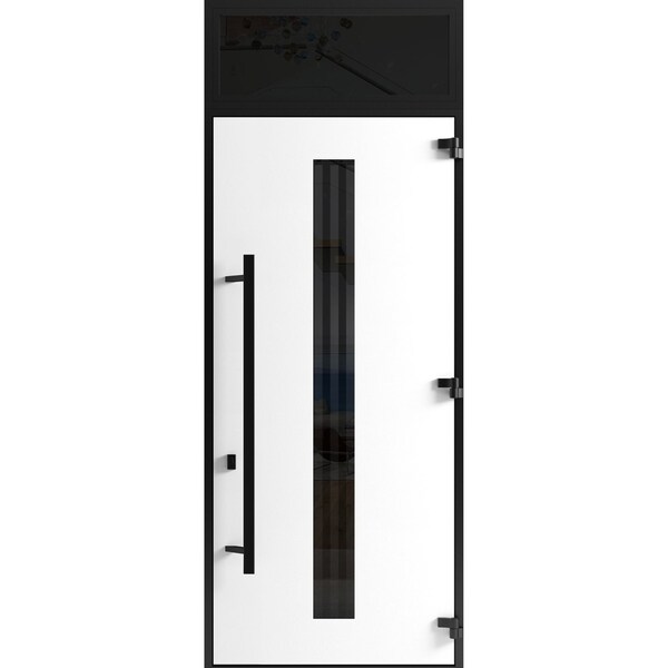 Vdomdoors Front Exterior Prehung Steel Door Ronex1055 Teak 96 Transom Window Sidelite Entry Metal Modern RONEX1055EXD-OAK-W36xH96+16-LH-I - main