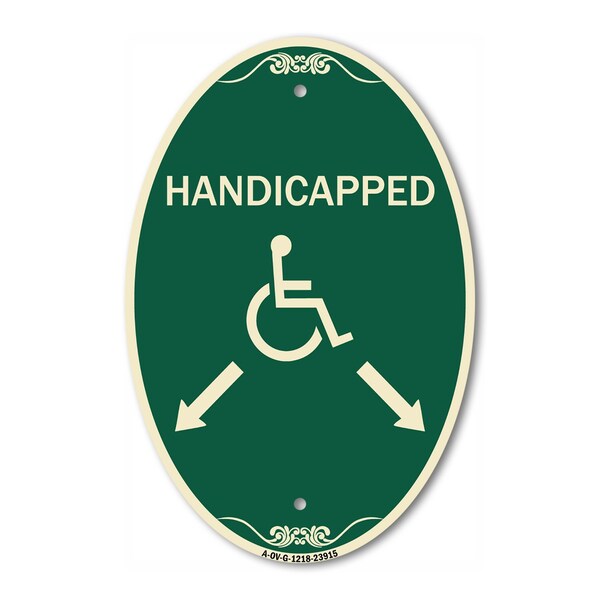 Signmission Handicapped Parking with Double Arrows, 12 Inch X 18 Inch Architectural Oval, Heavy Gauge Aluminum A-OV-G-1218-23915 - main